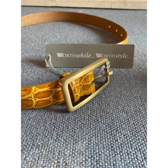The Worth Collection womans belt Mustard classic croco belt crocodile size PT 28 - Picture 3 of 16